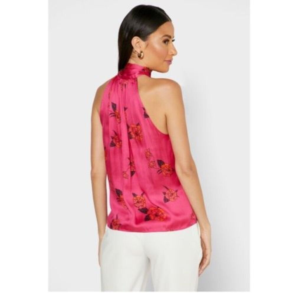 Banana Republic Tie Neck Halter Top Size XS Pink Midnight Floaty Floral NWT